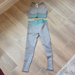 Gymshark Gray and Aqua Fitness Ensemble